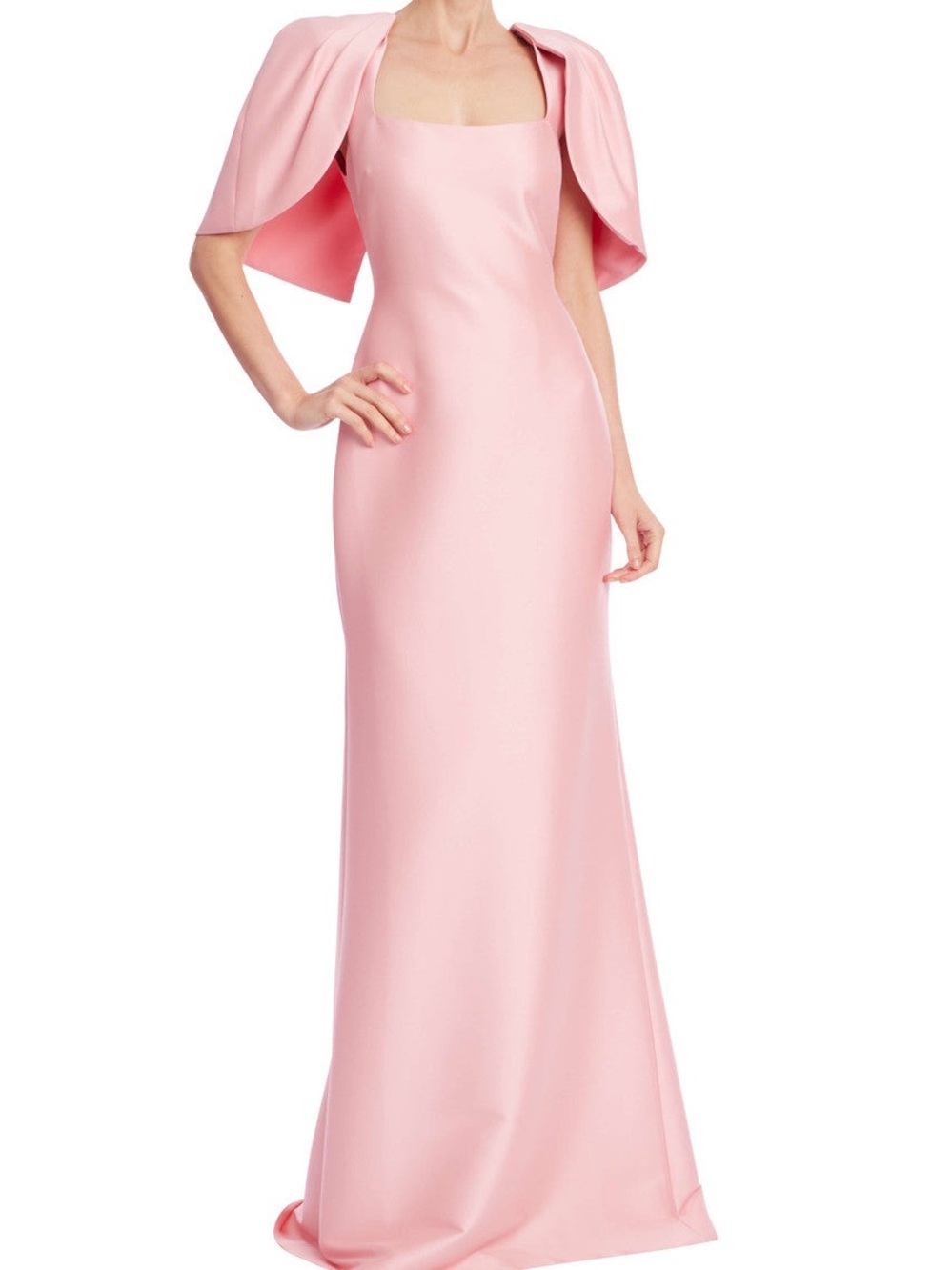 Badgley Mischka Light Pink Square-Neck Maxi Gown with Capelet